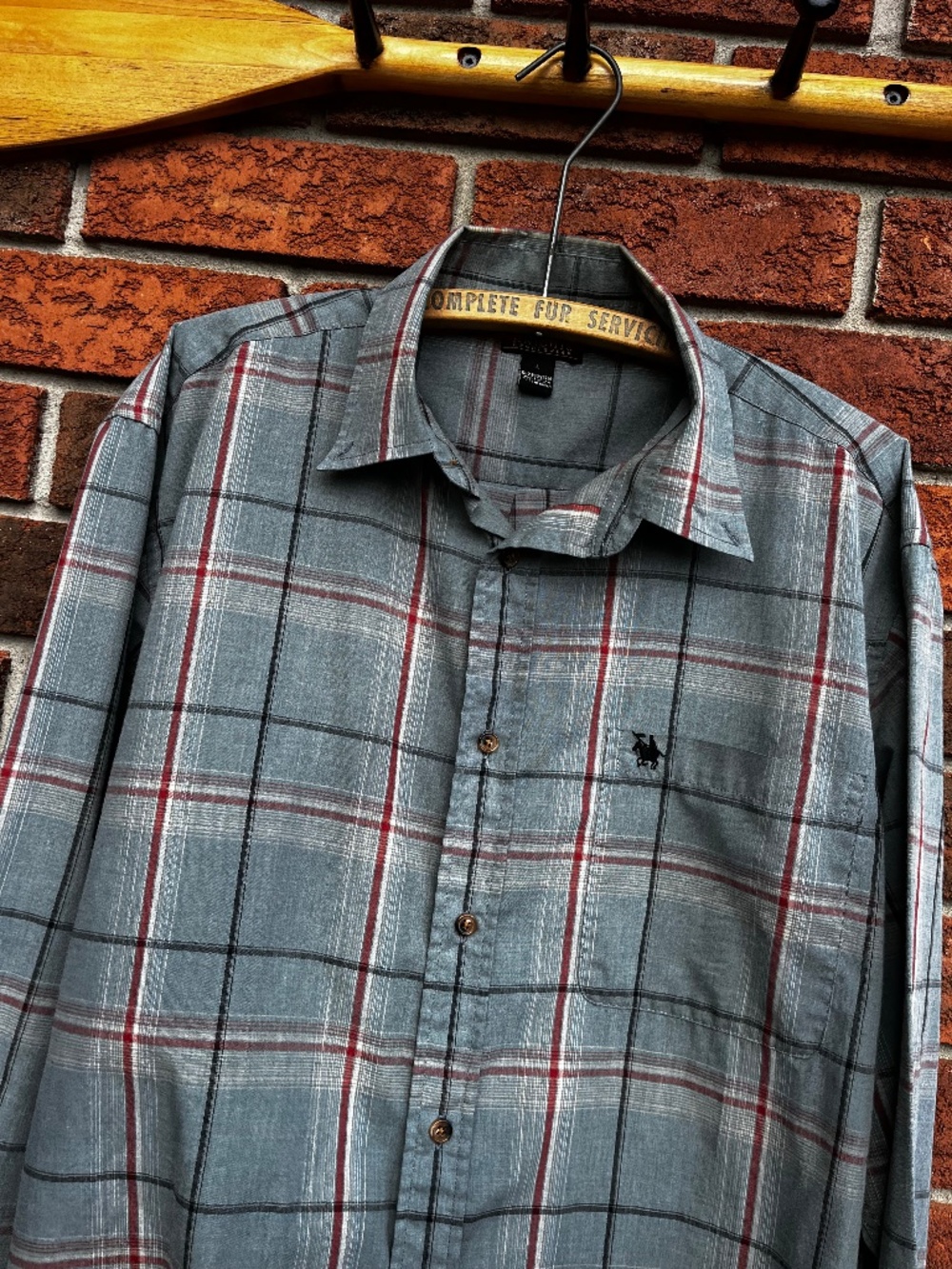 Vintage Knights Sportswear Blue Green Plaid Button Up